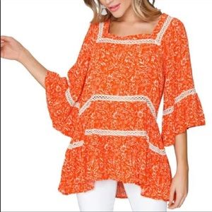 Free People Talk About it Tunic size large Coral and Ivory  Lace